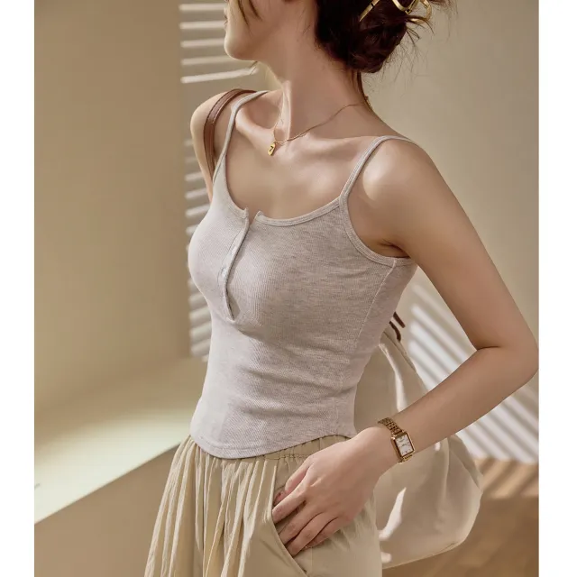 Solid color Buttoned Cropped Camisole Gray - Shop at LoveMi