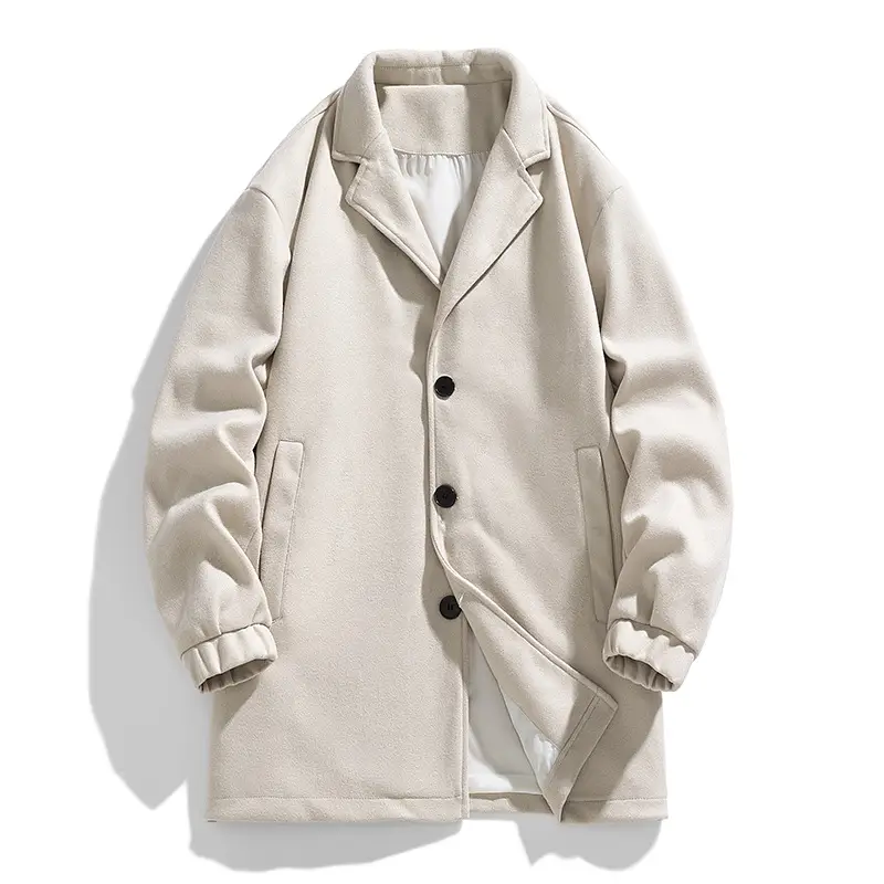 New Men's Casual Loose Mid-length Woolen Trench Coat