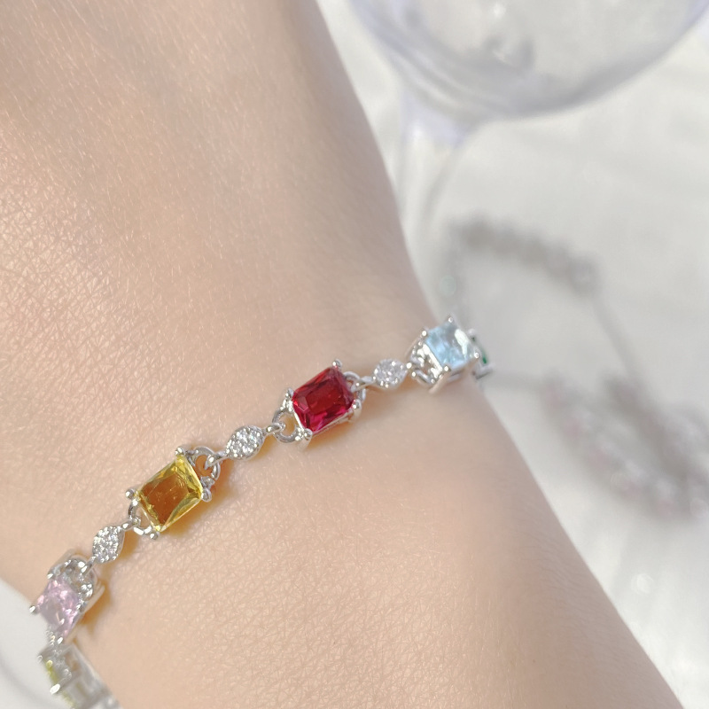 Crystal Element Colored Gems Bracelet Female 18k Platinum Plated