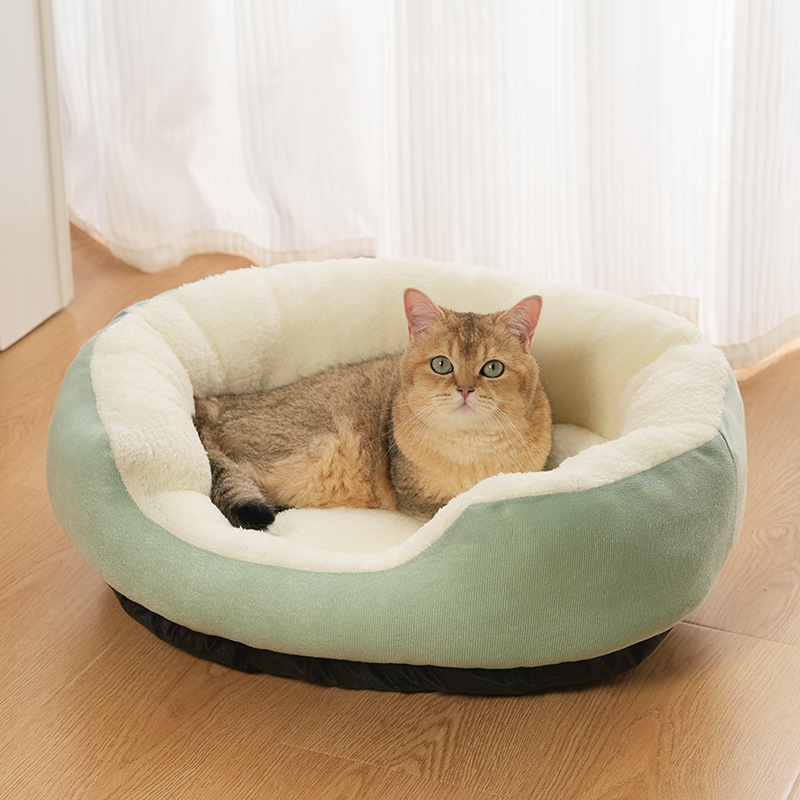 Plush Oval Pet Bed - Thickened High Wall Dog Cat Sleeping Pad Warm Winter Autumn Soft Cushion For Small Medium Pets Indoor 4