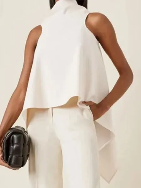 Irregular Hem Sleeveless Top Shirt For Women White - Shop at LoveMi