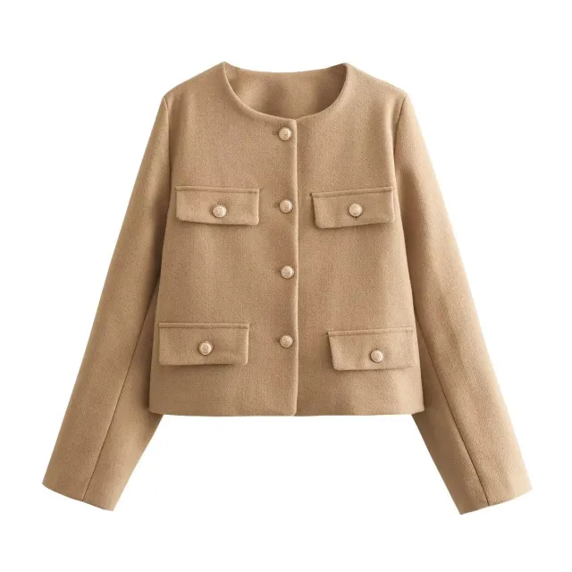 Women's Fashion Button Decoration Short Suit Coat Khaki - Shop at LoveMi