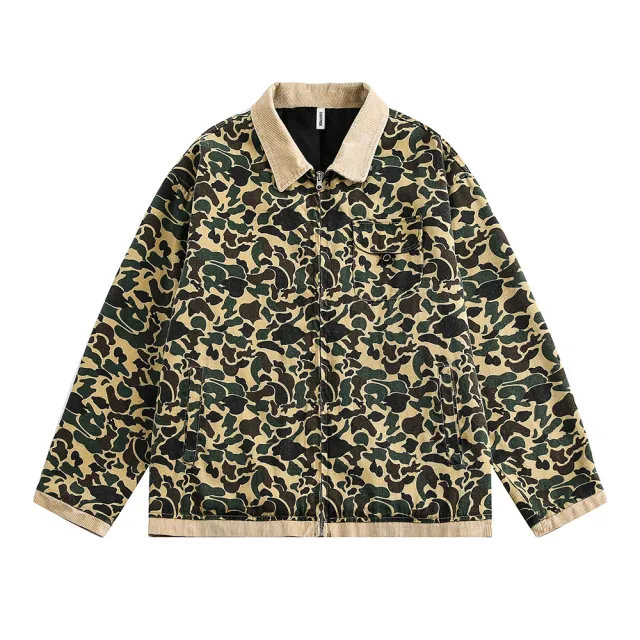 Spring And Autumn Outdoor Sports And Casual Stitching Contrast Color Lapels Denim Clothing Camouflage - Shop at LoveMi