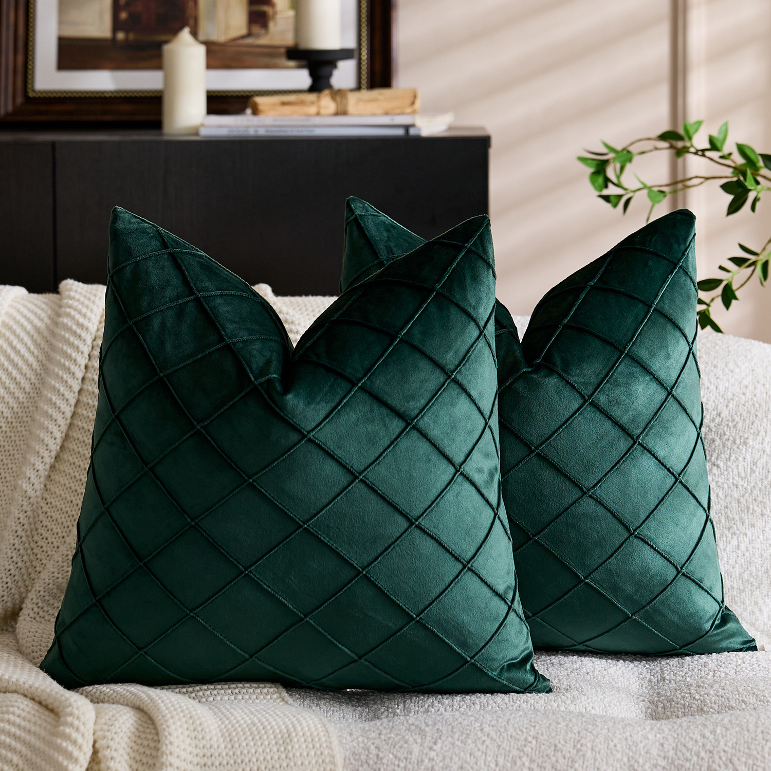 Solid Color Velvet Embroidered Plaid Pillowcase 18