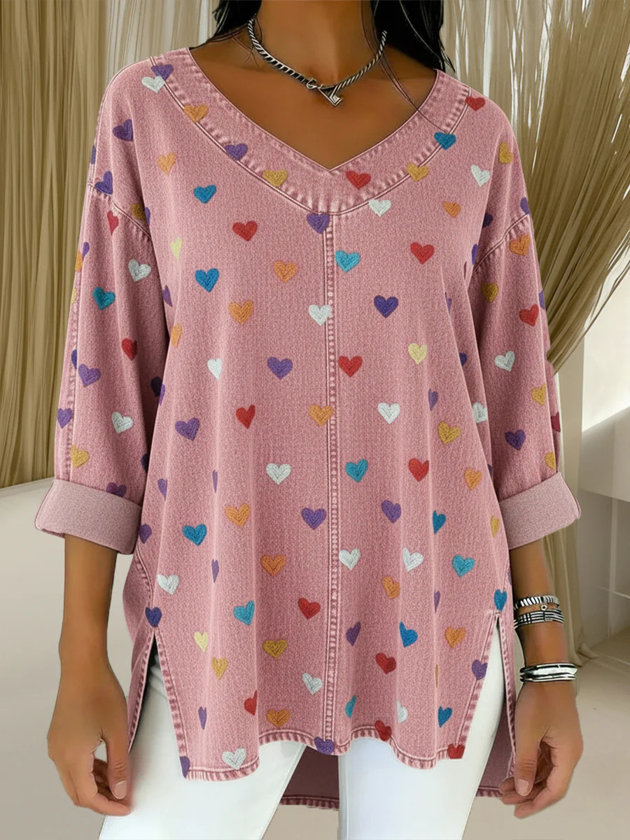 Retro Botanical Print Relaxed-fit Long-sleeve Casual Top