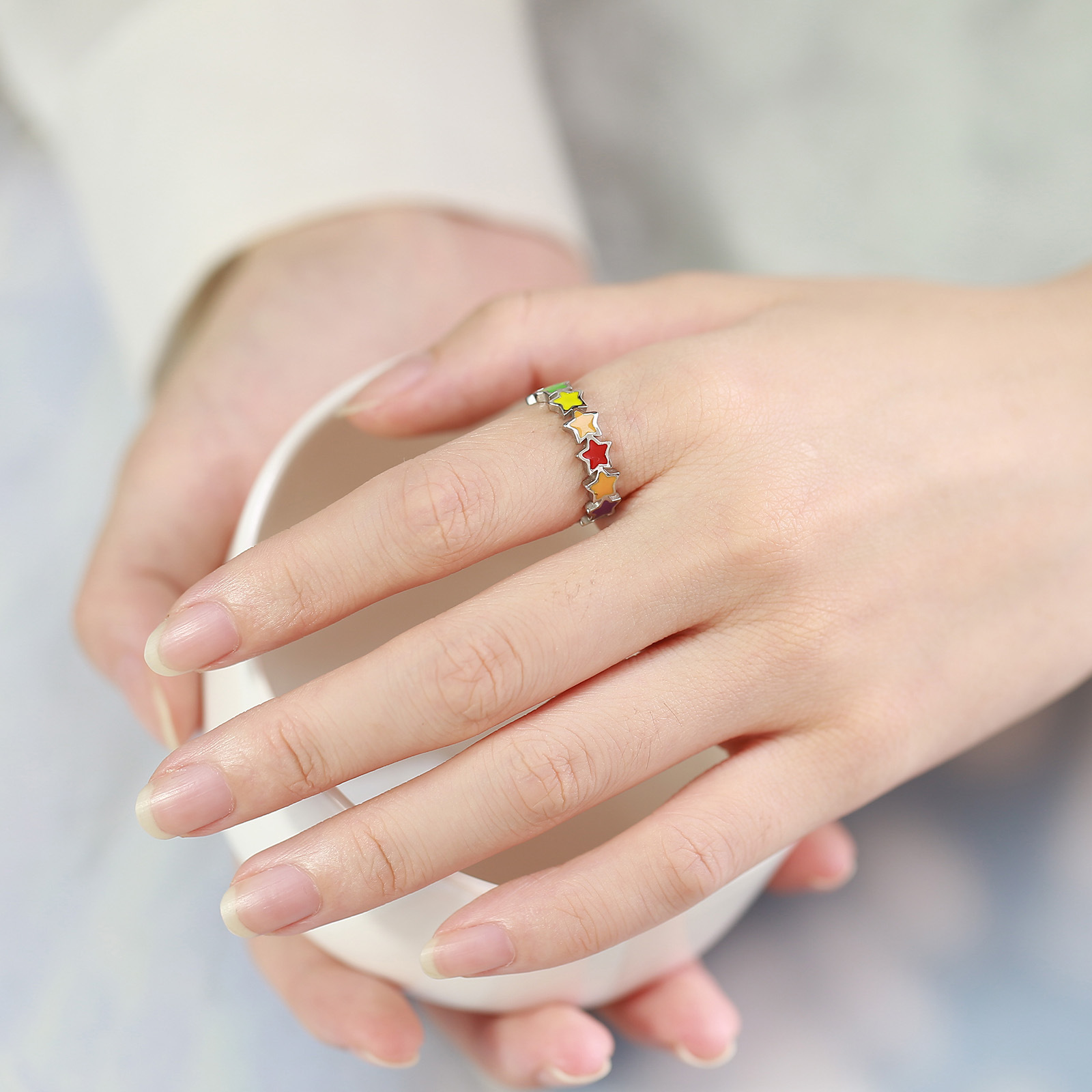 Color Ring Personality Fashion Stainless Steel Five-pointed Star Rainbow Ring
