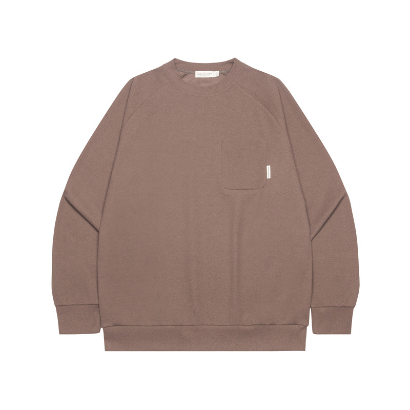 American Waffle Solid Color Round Neck Retro Loose Couple Sweater Brown - Shop at LoveMi