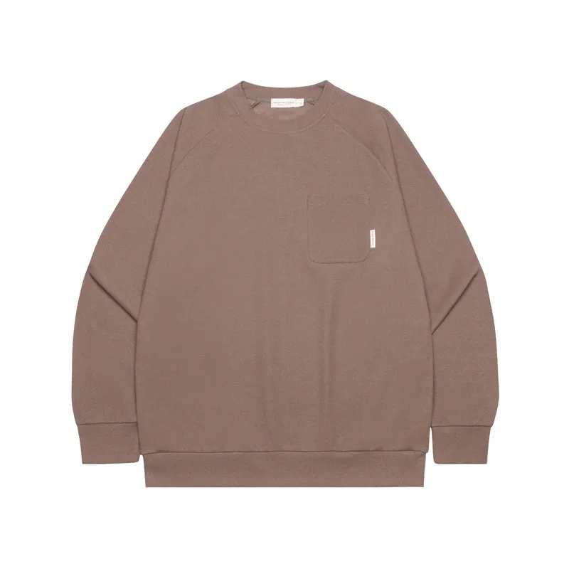 American Waffle Solid Colour Round Neck Retro Loose Couple Sweater - Brown