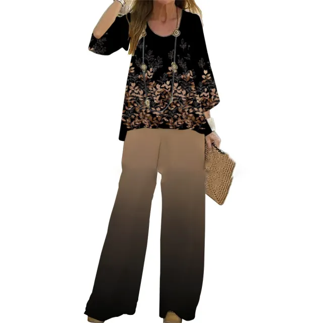 Suit Women's Two piece Set Fashion Loose Top Wide Leg Pants 3D Printing G45Z1792 M - Shop at LoveMi