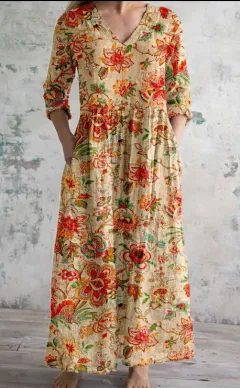 Women's Loose And Fashionable High-end V-neck Printed Dress - 2Style - View 1