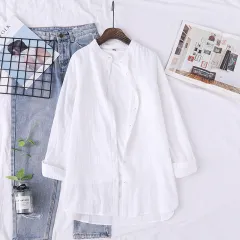 Stand Collar Double-layer Yarn Long Sleeve Blouse Loose - Tan - View 1