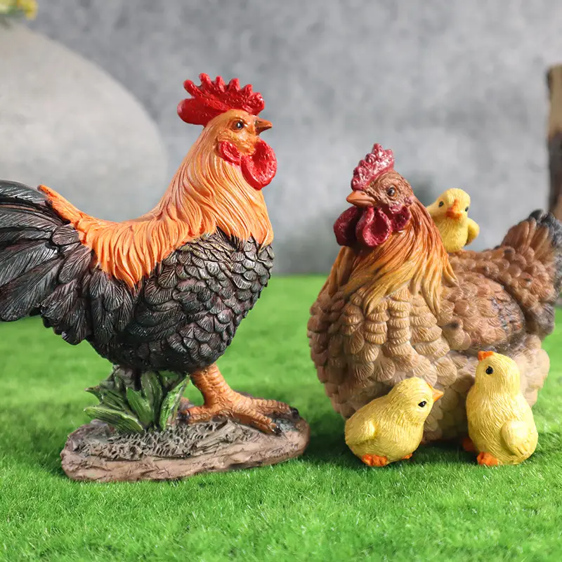 American Country Farm Lifelike Rooster And Hen Resin Craft