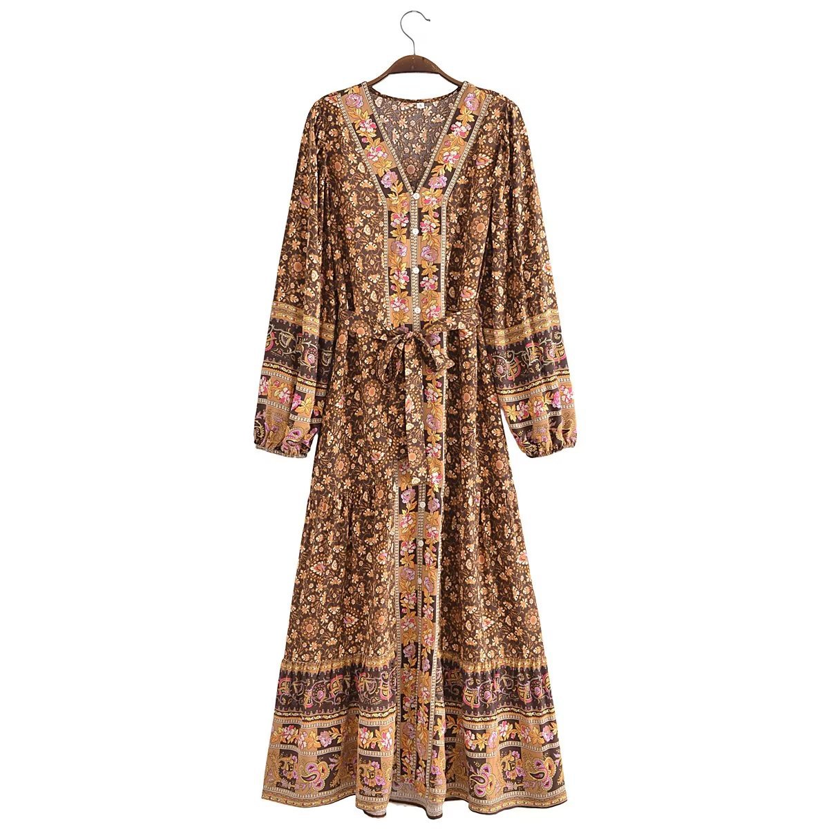 Cotton Princess-Sleeve Long Dress, picture 2 of 9