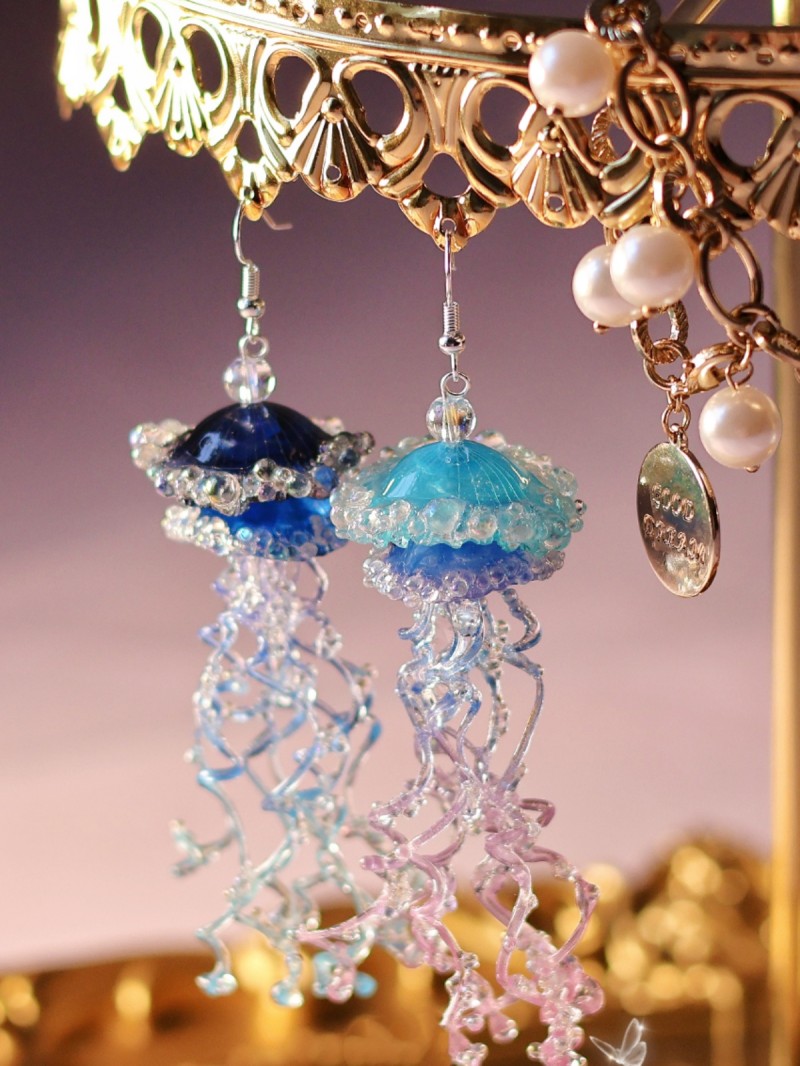 Asymmetric Color Matching Gradient Jellyfish Earrings