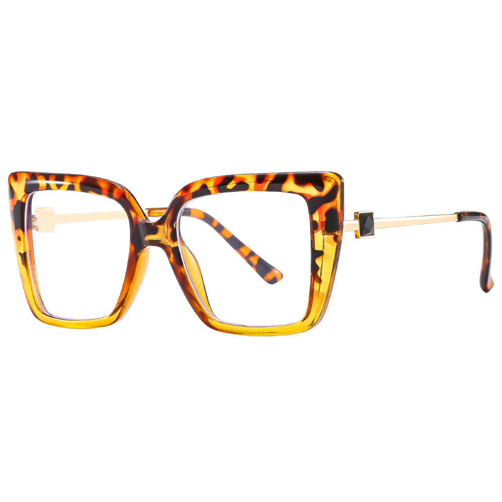 Colorful Color Plain Glasses Glasses Glasses Large Frame Cat Eye Ladies Diamond studded Glasses Glasses C3 Leopard Frame - Shop at LoveMi