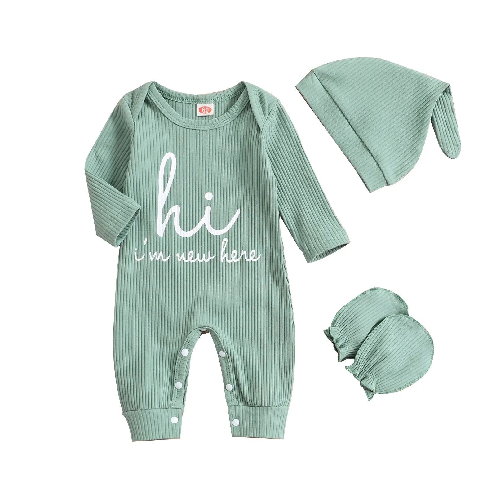Baby Romper Hat Anti-grasping Gloves Three-piece Set
