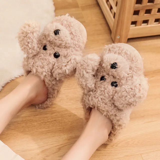 Winter Pack Heel Cotton Shoes Women's Cartoon Furry Slippers Khaki - Shop at LoveMi