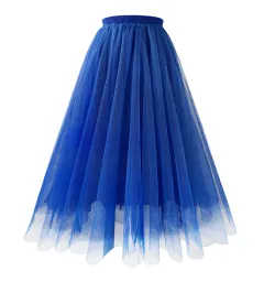 Mesh Skirt Mid-length Pleated Skirt Plus Size Super Large Swing Skirt A- Line Skirt - Royal Blue - View 1