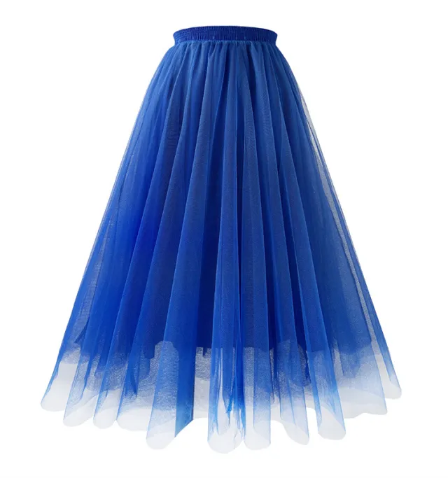 Mesh Skirt Mid length Pleated Skirt Plus Size Super Large Swing Skirt A Line Skirt Royal Blue - Shop at LoveMi
