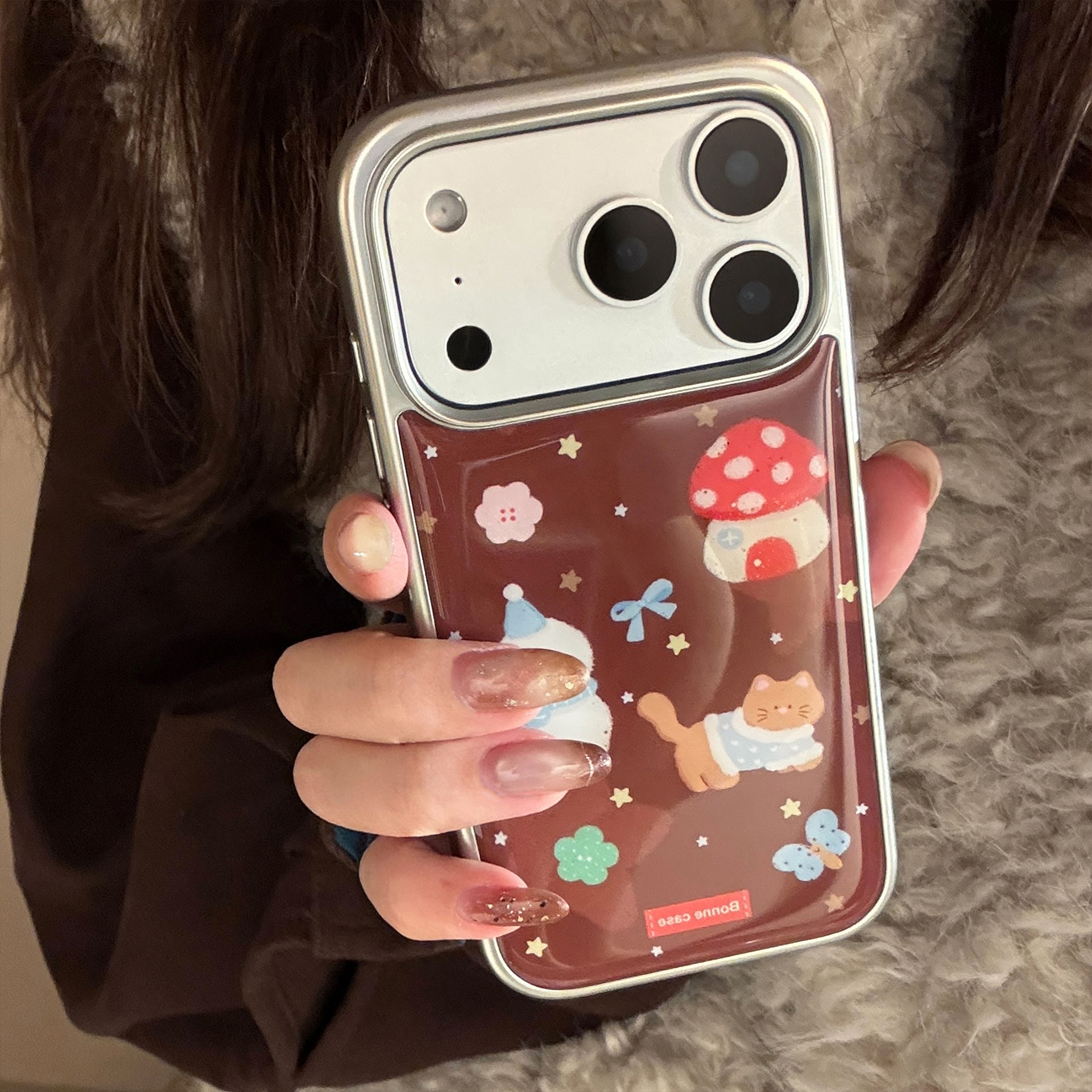 Resin-coated Retro Cartoon Snowman Phone Case In Winter Brown
