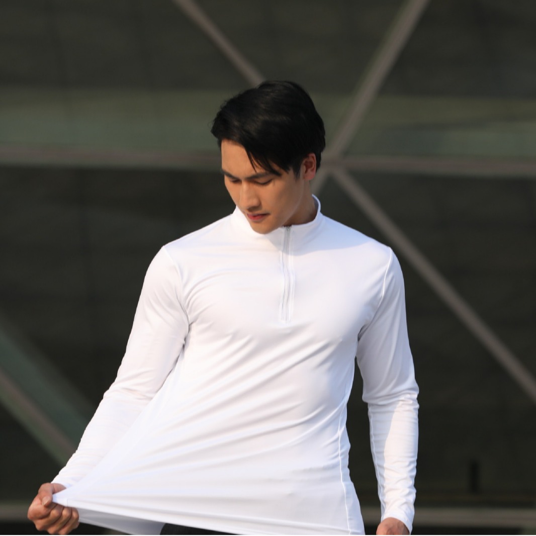 Mens Long-sleeve Tight-fitting Top With A Chest Zipper
