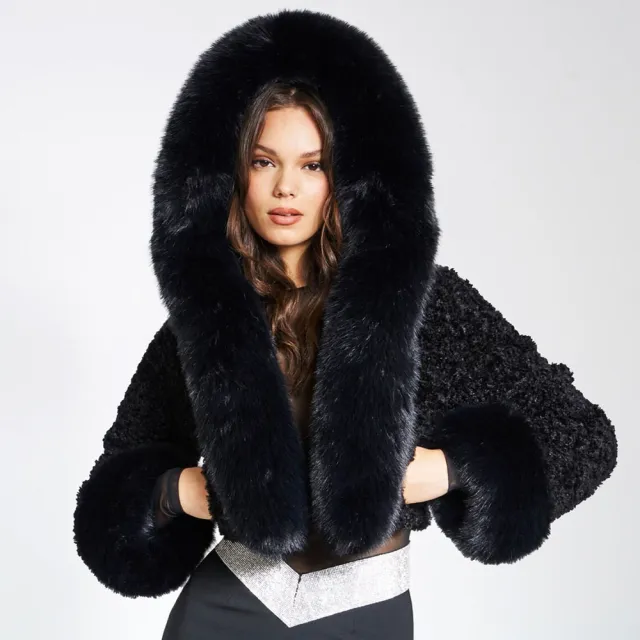 Women's New Fall Winter Hooded Fur Collar Coat Black - Shop at LoveMi
