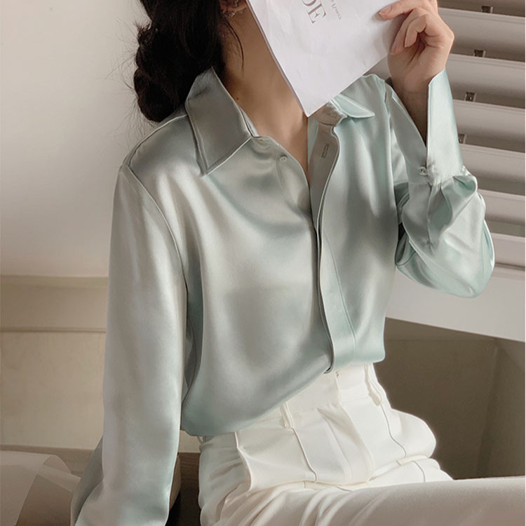Women's Satin New Design Sense V-neck Silk Acetate White Shirt