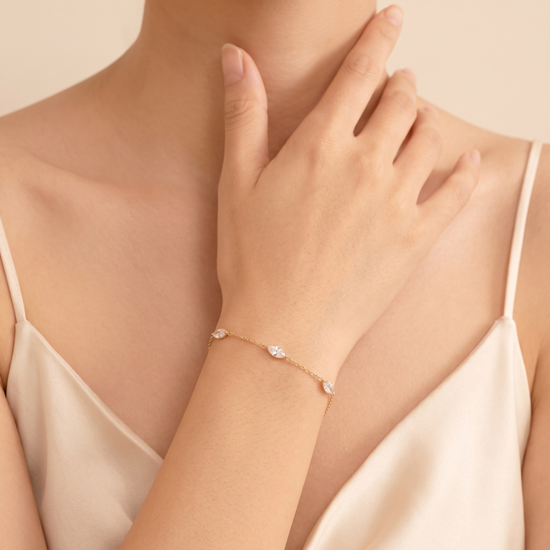 S925 Sterling Silver Marquise-cut Diamond Bracelet