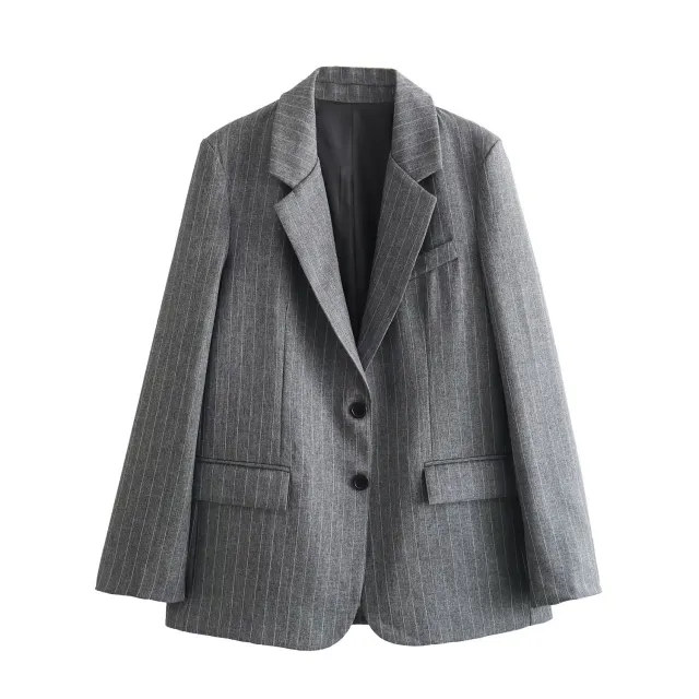 French Pinstripe Wool Blend Suit Coat Skirts Gray - Shop at LoveMi