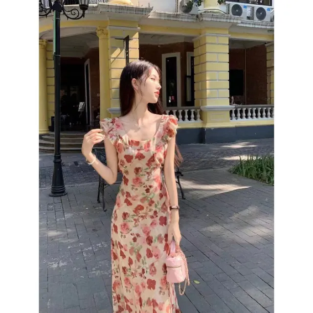 Seaside Holiday French Style Temperament Long Dress Red - Shop at LoveMi