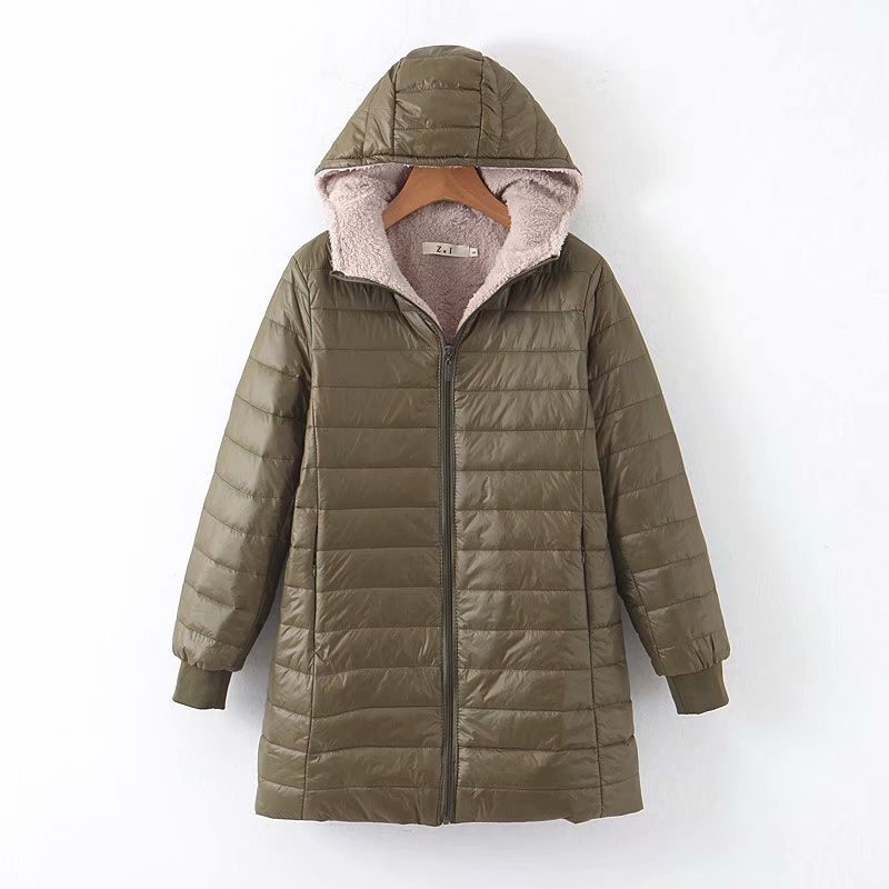 Autumn And Winter New Mid length Waterproof Hooded Slim Fit Fleece Lined Coat Warm Berber Fleece Top Women's Coat Army Green - Shop at LoveMi