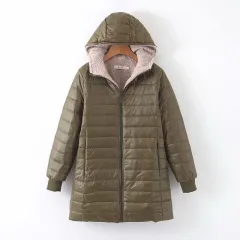 Autumn And Winter New Mid-length Waterproof Hooded Slim Fit Fleece Lined Coat Warm Berber Fleece Top Women's Coat - Army Green - View 1