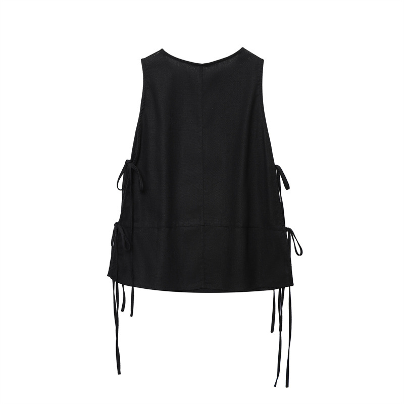 Linen Blend Lace-up Sleeveless Top