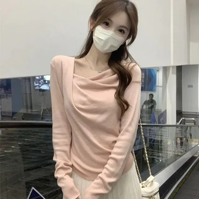 Women's Long sleeved Sweater Autumn Undershirt Pure Desire Gentle Pink Slim fit Pink Top - Shop at LoveMi