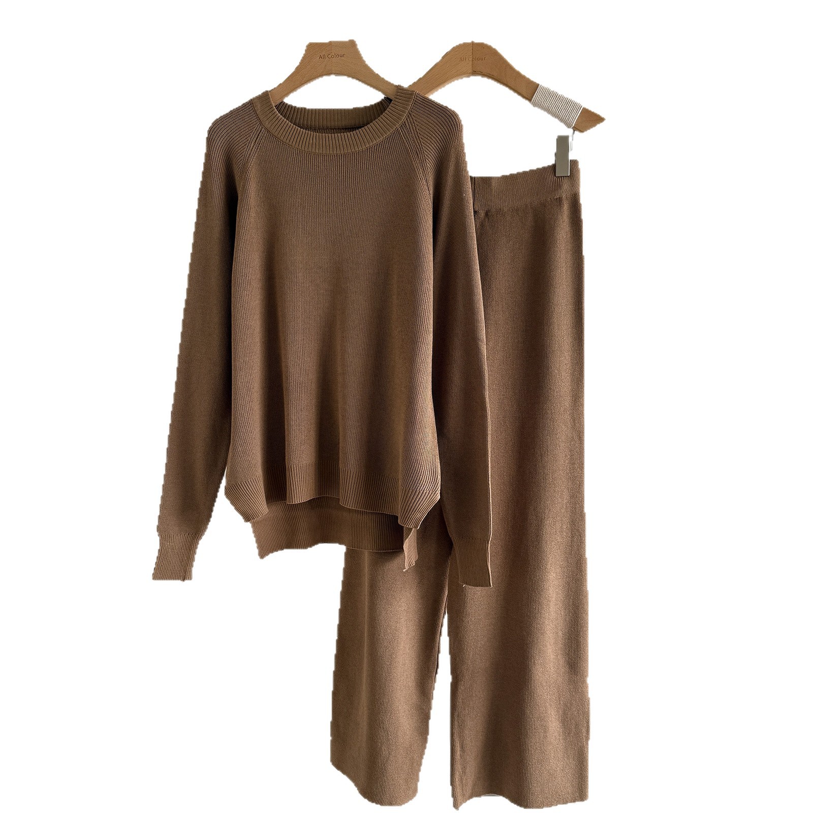 Women's Loose Knitted Long-Sleeve Crew-Neck Fashionable Wide-Leg Pants Two-Piece Set - Image 4