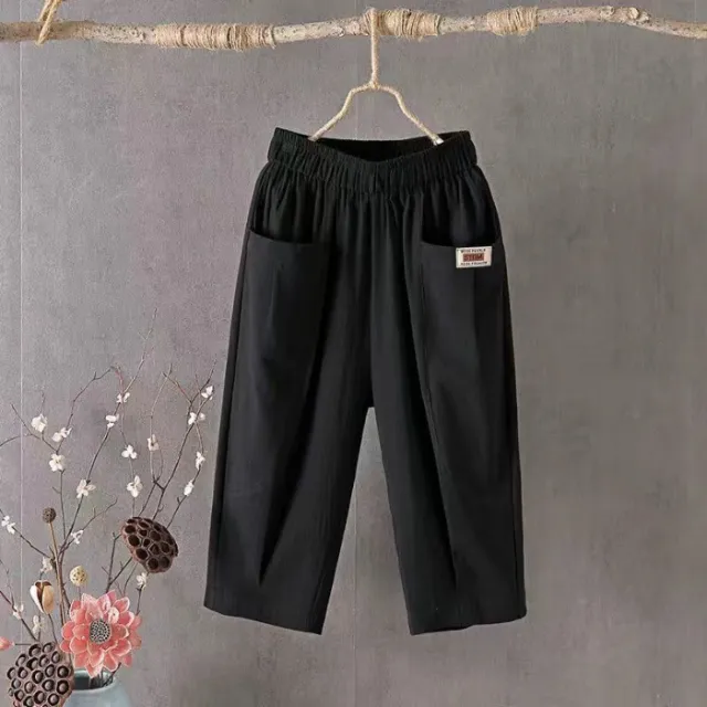 Linen Elastic Waist All matching Casual Pants Black - Shop at LoveMi