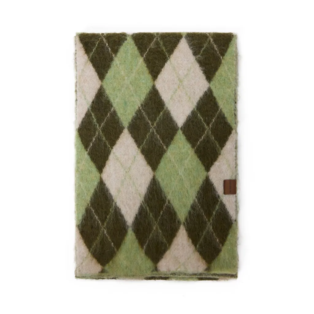 Diamond Pattern Retro Scarf With Wool Neck Warmer - Green