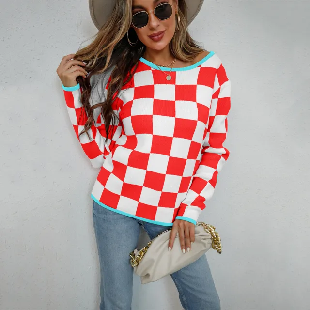 Winter Crew Neck Knitted Sweater Red - Shop at LoveMi