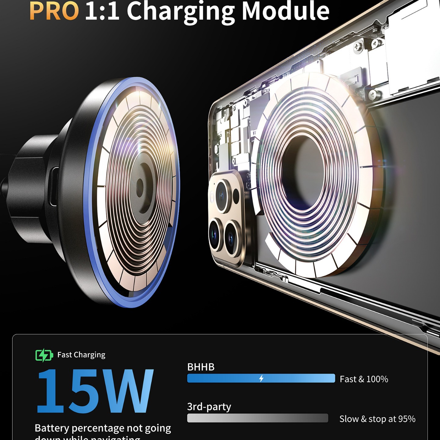 15W Magnetic Mobile Phone Wireless Fast Charge Car Navigation Holder - Image 5