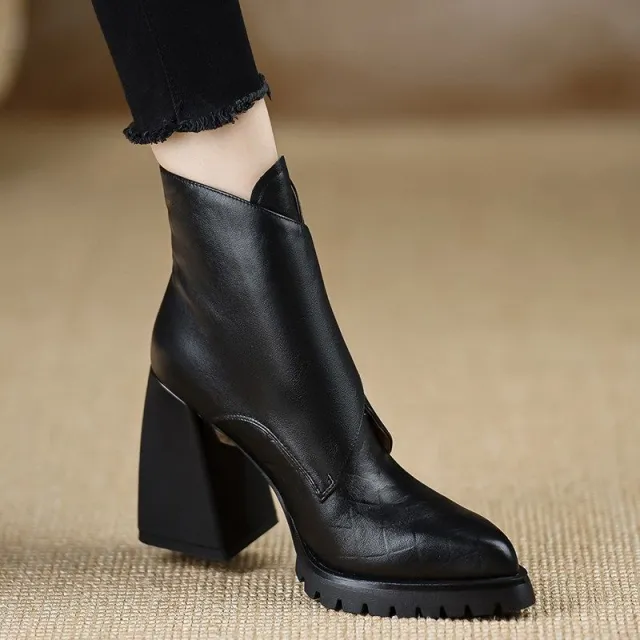 Retro Soft Sole Chunky Heel Ankle Boots For Women Black - Shop at LoveMi