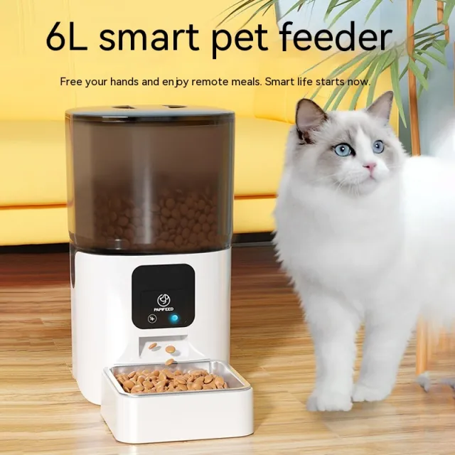 6L Remote Intelligent Life Automatic Pet Feeder Cat Timing WIFI White - Shop at LoveMi