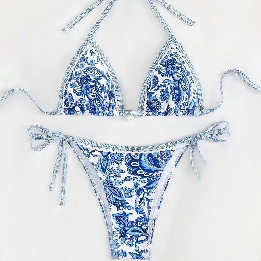 Womens Printed Two-Piece Swimsuit With Tie-Back Design