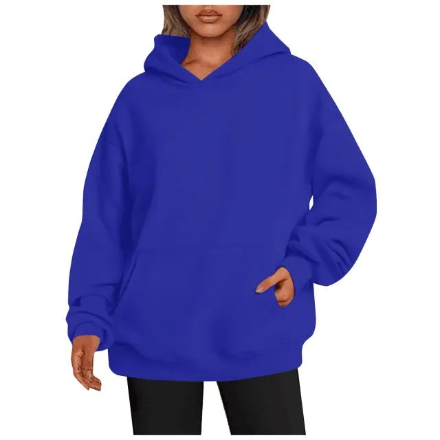 Women's Hoodies With Pockets Fashion Solid Sweatshirt Oversized Hooded Sweater Womens Clothing Sapphire Blue - Shop at LoveMi