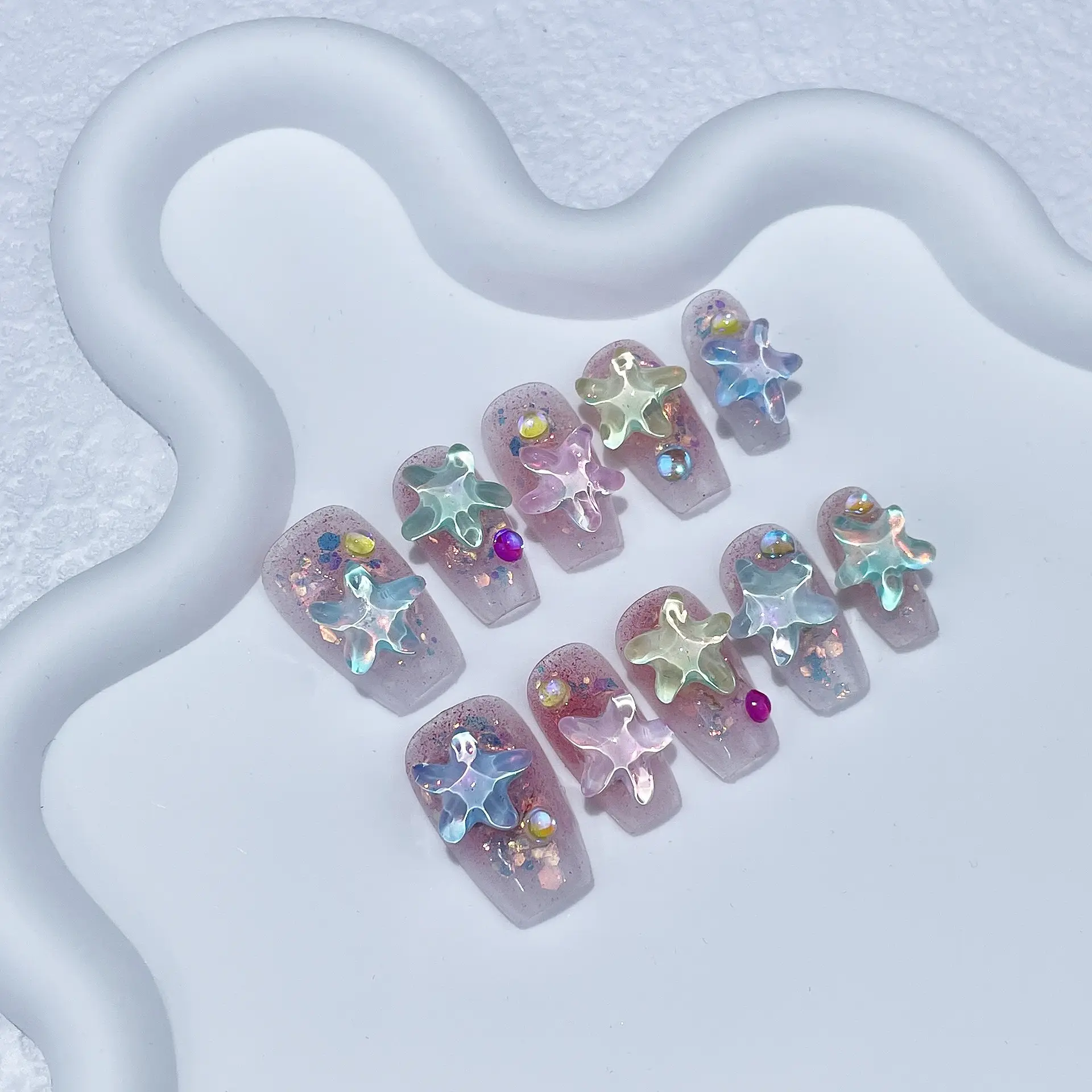 Summer Ice-permeable Hand-worn Mocha Water Ripple Starfish Simple Short Nail Stickers