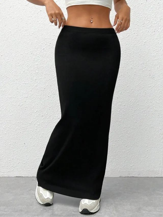 Women's High Waisted Solid Color Tight Casual Skirt Black - Shop at LoveMi