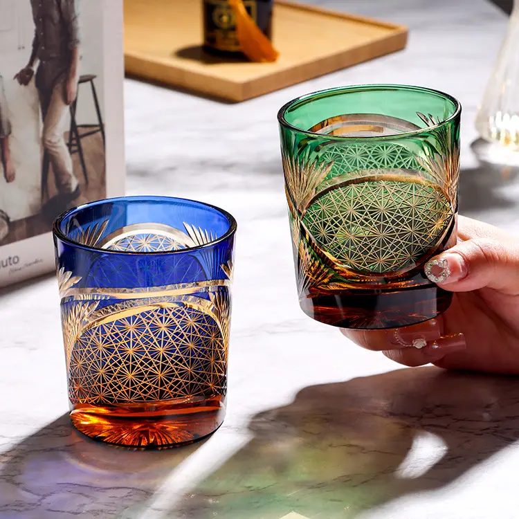 Japanese-style Carved Edo Kiriko Glass Crystal Wine