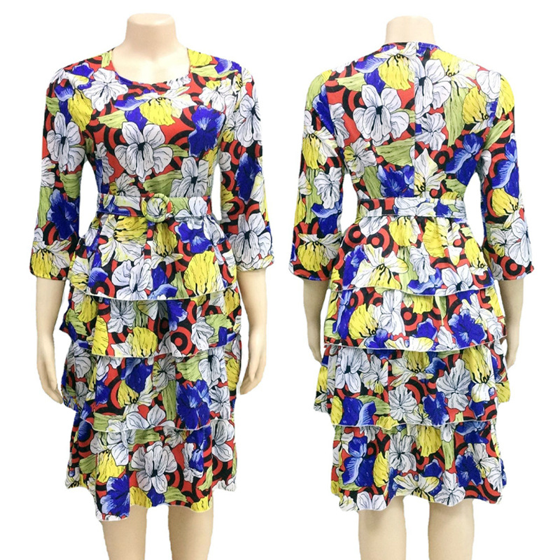 Multicolor Floral Tiered Dress in Extended Sizes — product details and sizing image 2