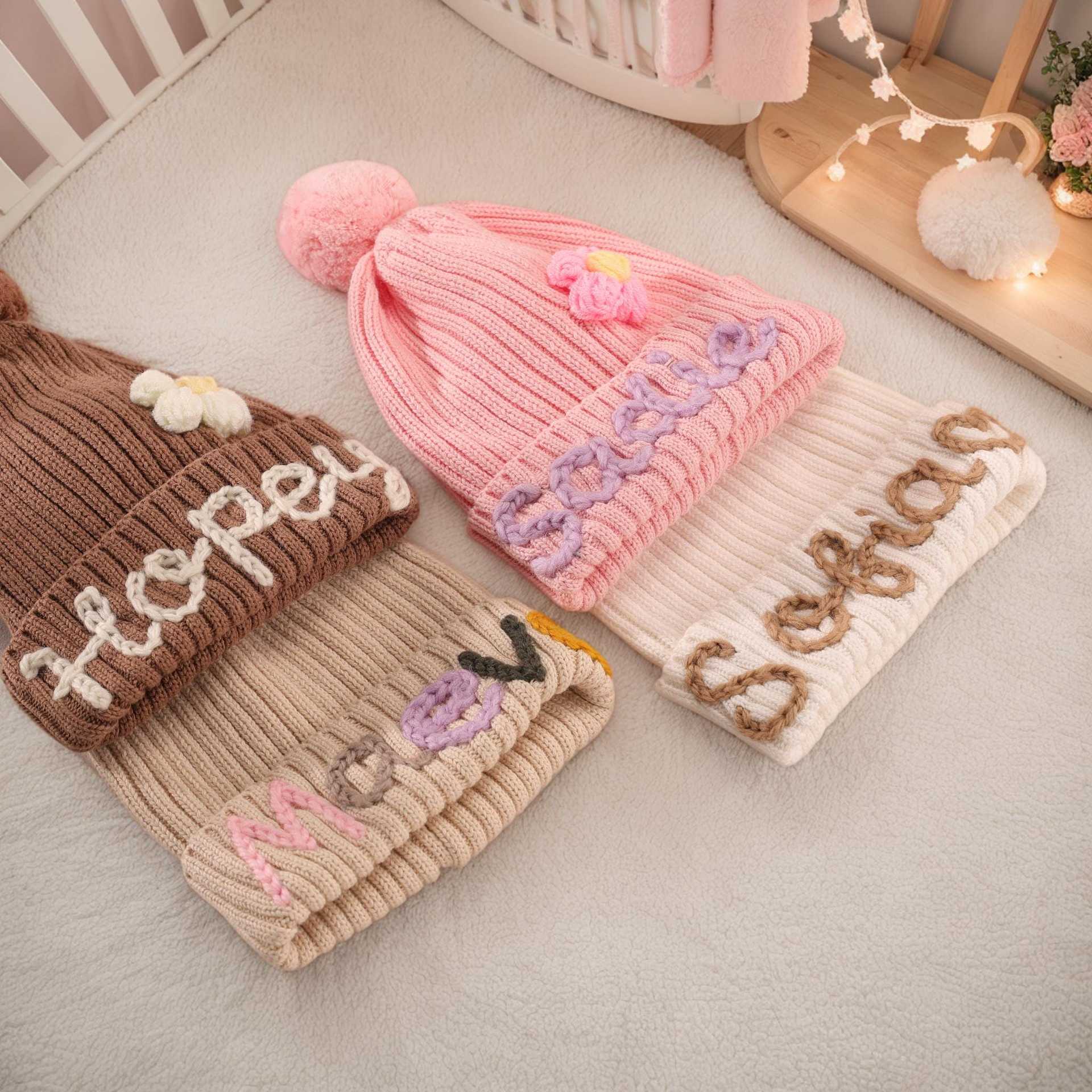 Embroidered Hand-stitched Cotton Knitted Hat With Fluffy Pom-pom For Children — image 1