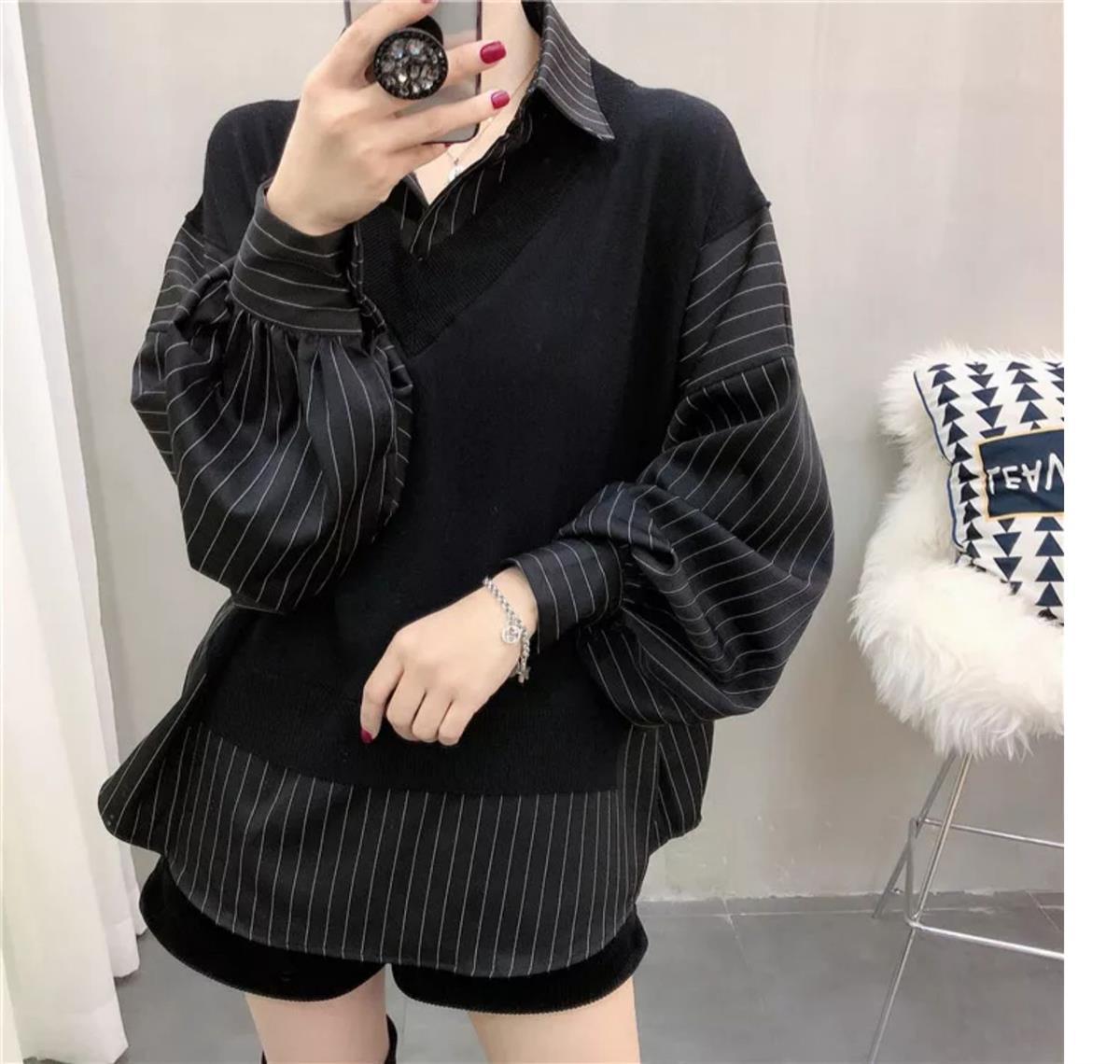 Title 2, Korean Style New Patchwork Fake Two Pieces Shir...