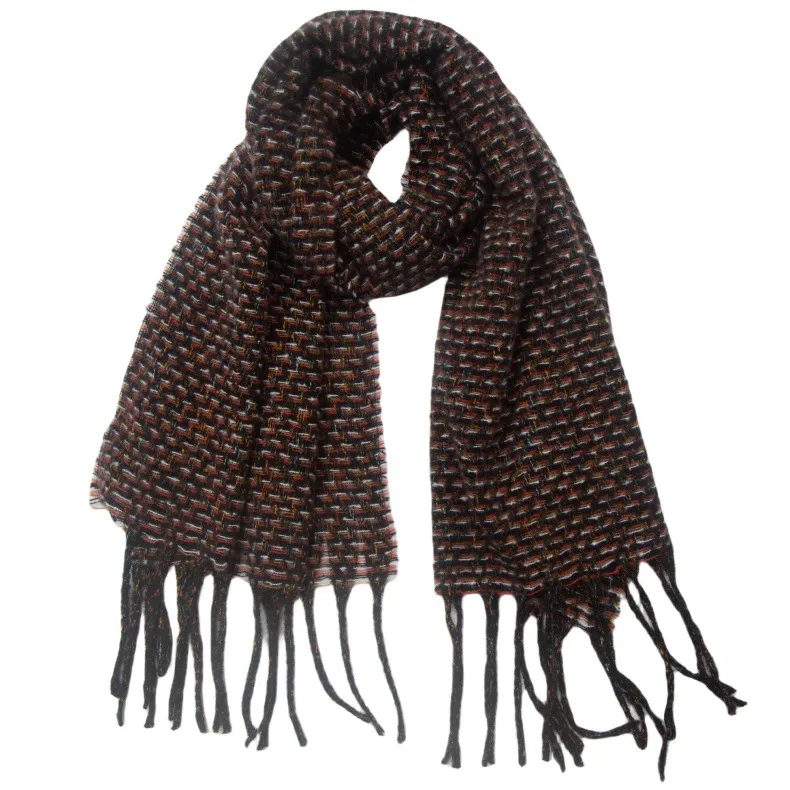 Men's Ladies Tassel Color Clip Flower Scarf Shawl - 07 Brown